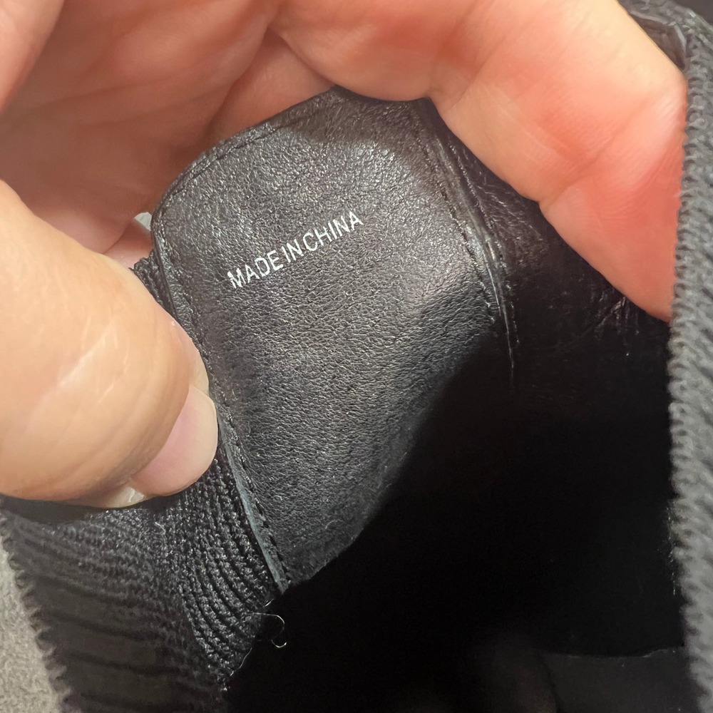 Eileen Fisher Black Leather Wedge Ankle Boots Stretch Knit Lug Sole 8.5 - Picture 8 of 12